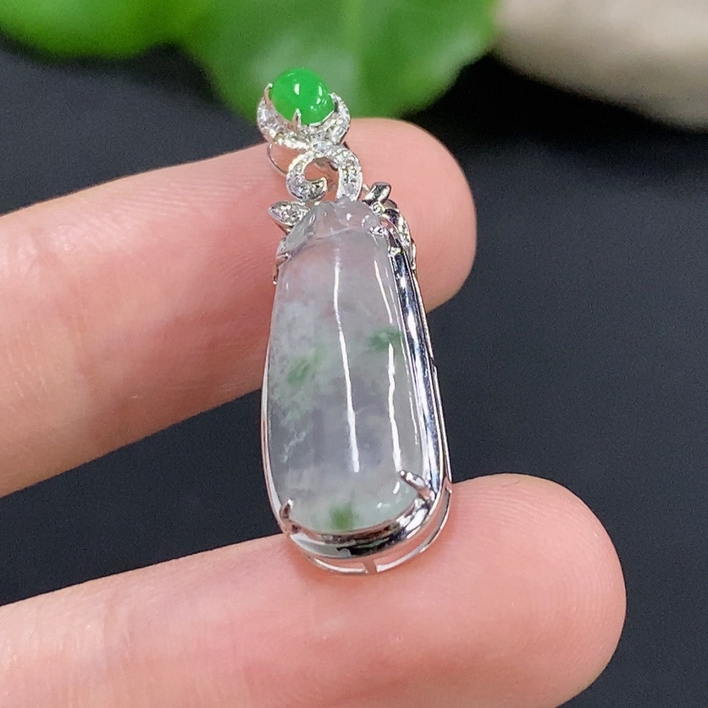 Jadeite auspicious gourd pendant with 18K gold and diamond accents, HKHQ necklace featuring a delicate, polished jewelry piece.