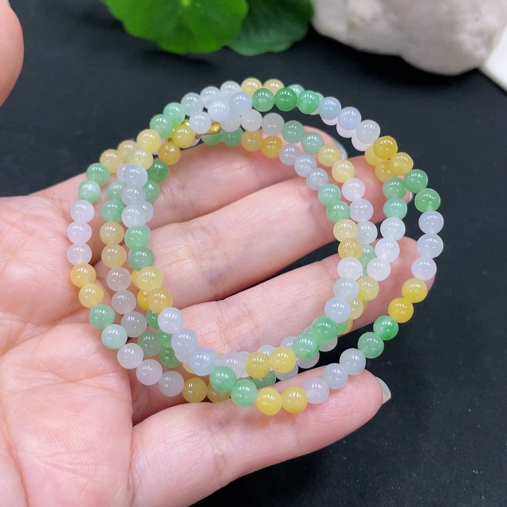 Jadeite Bead Necklace Approx. 4.5mm Total Weight Approx. 22.7g (Non-Gold Inlaid) (Color Origin Undetermined)