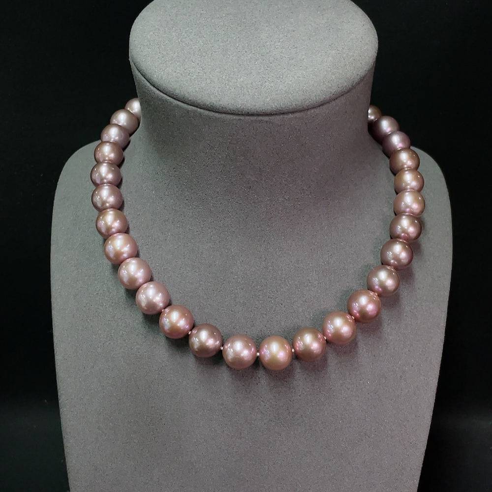 HUILIU HQ pearl necklace with non-gold pearls, 92.20g total weight, 12-12.8mm size, showcasing elegant pearl strand.