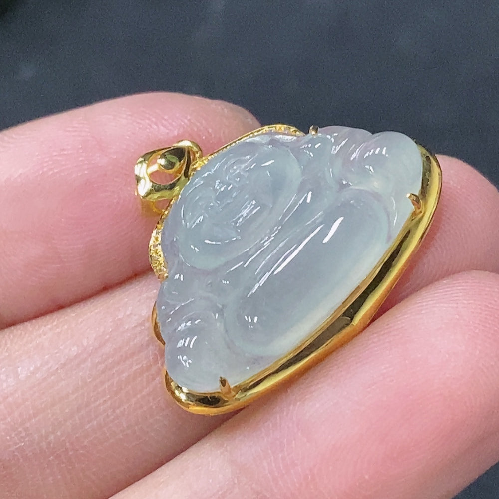 Jadeite Buddha Pendant with 18K Gold and Diamond Accents, Total Weight Approx. 2.8g