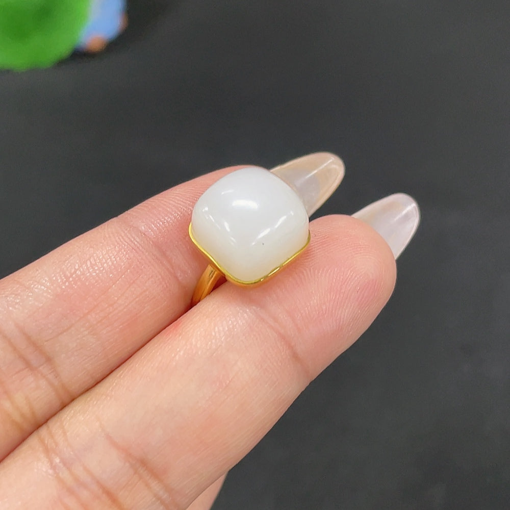 Hetian Jade Inlaid Ring . | Huiliu Certified