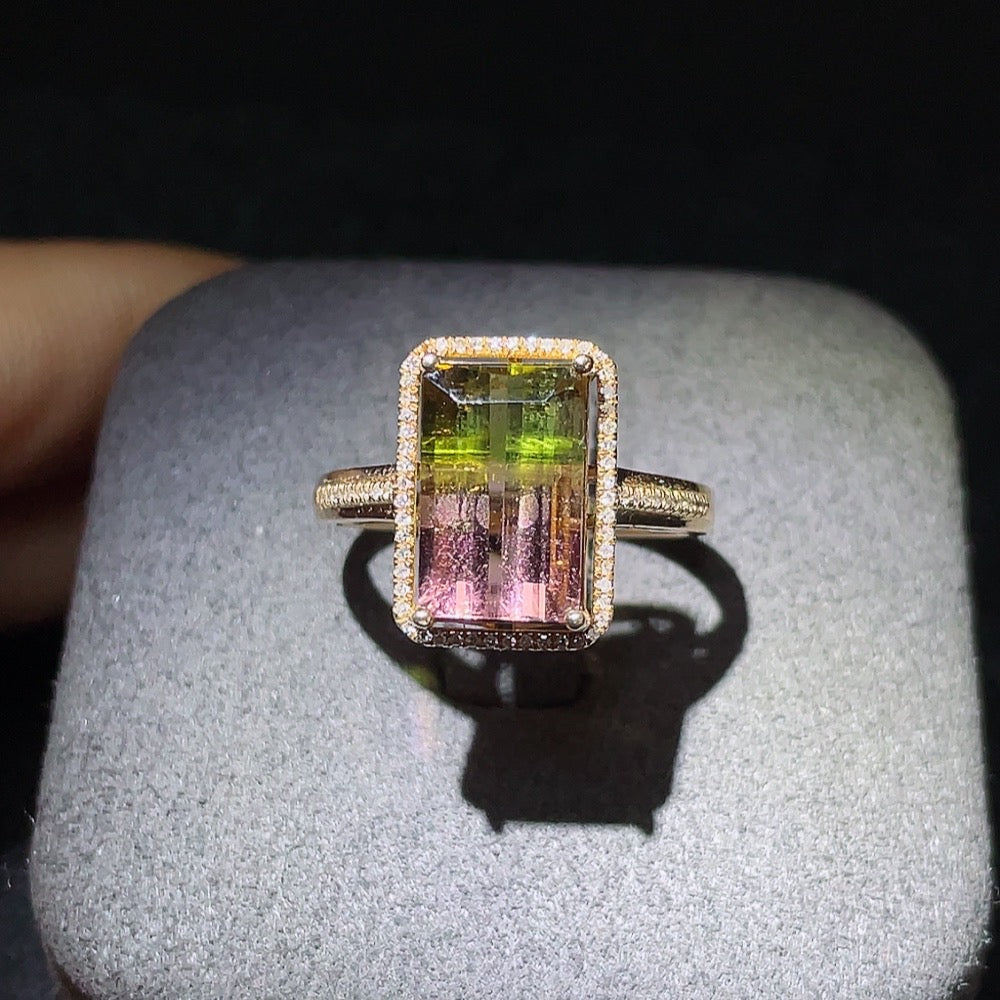 Tourmaline Inlaid Ring 18K Gold Size 14 Total Weight Approx. 3.20g Non-Diamond