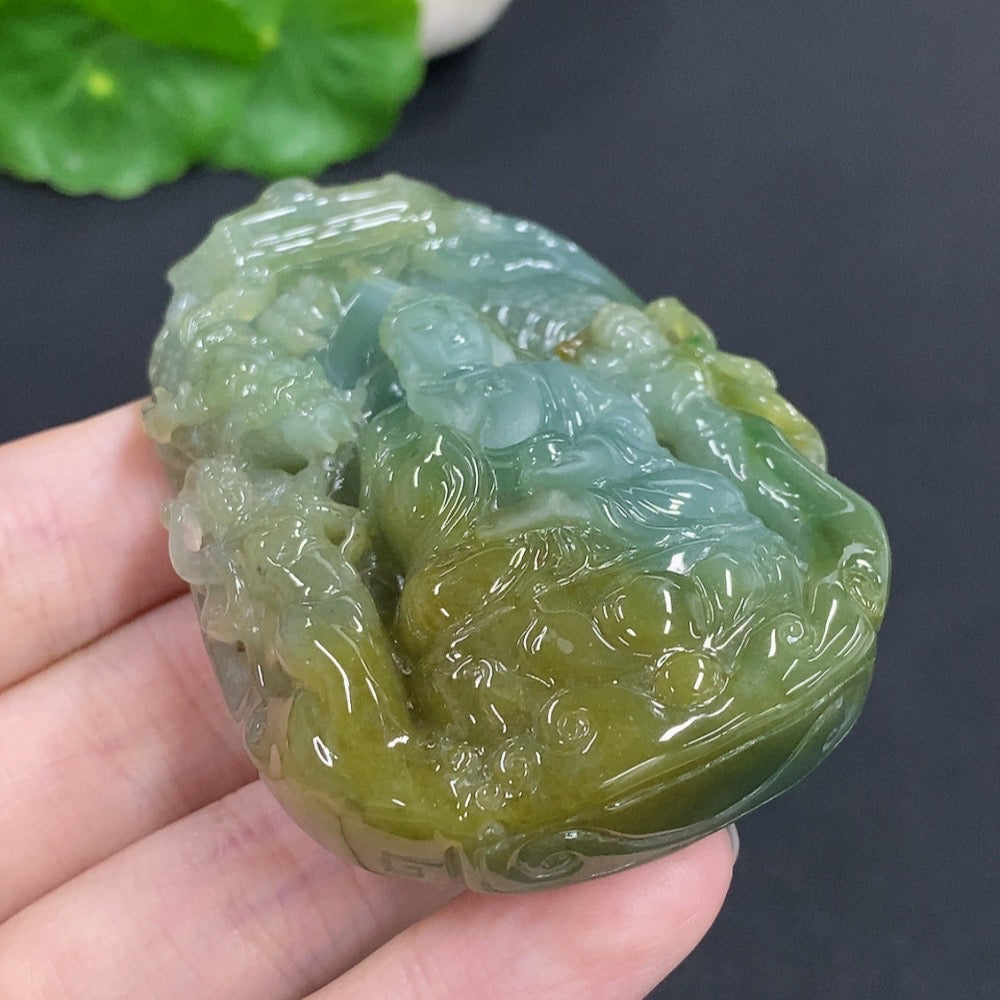 Jadeite Huayan Three Saints Pendant
