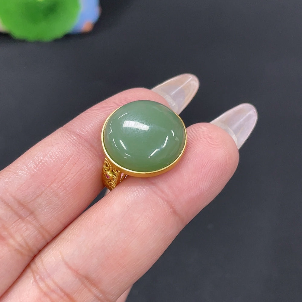 Hetian Jade Inlaid Ring . | Huiliu Certified