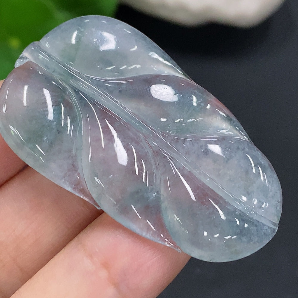 Jadeite Leaf Inlaid Piece, Total Weight Approx. 11.2g