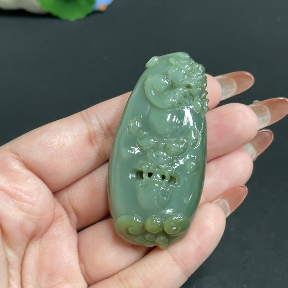 Hetian Jade Pendant Auspicious Beast Total Weight Approx. 48.7g