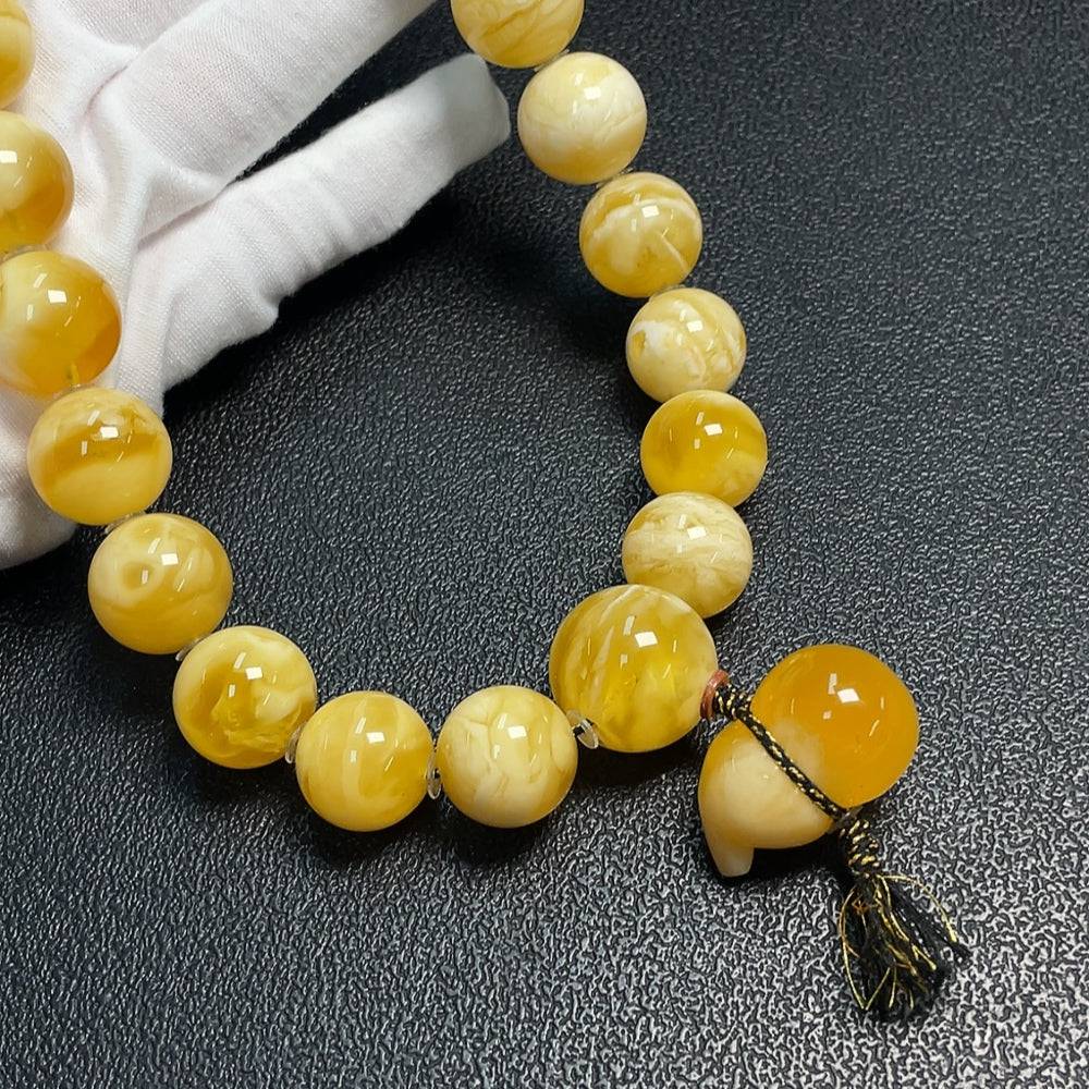 Huiliu Amber and Beeswax Beaded Necklace with 29.9mm amber beads, natural and handcrafted jewelry.
