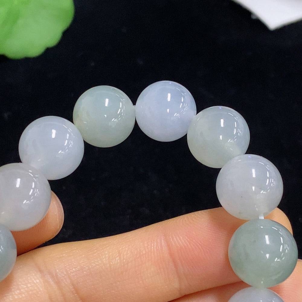 Huiliu Jadeite bracelet with 12.2mm smooth green jade beads, certified quality, natural stone jewelry.