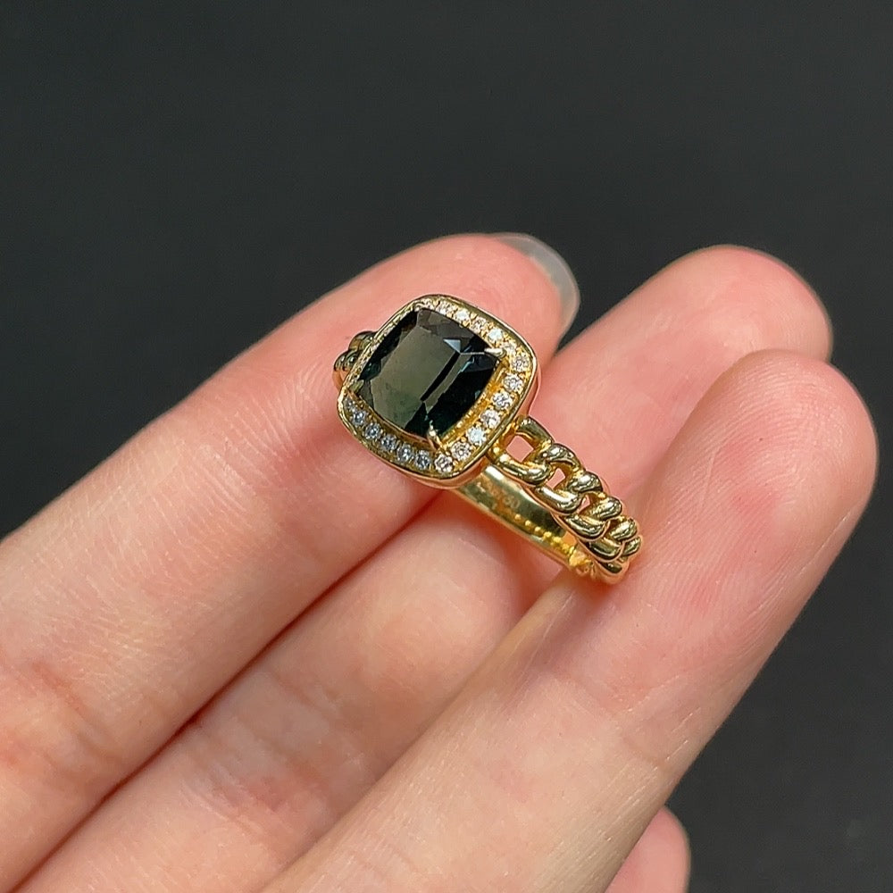 トルマリンリング ダイヤモンドアクセント付き、18k、総重量約4.31g、サイズ13