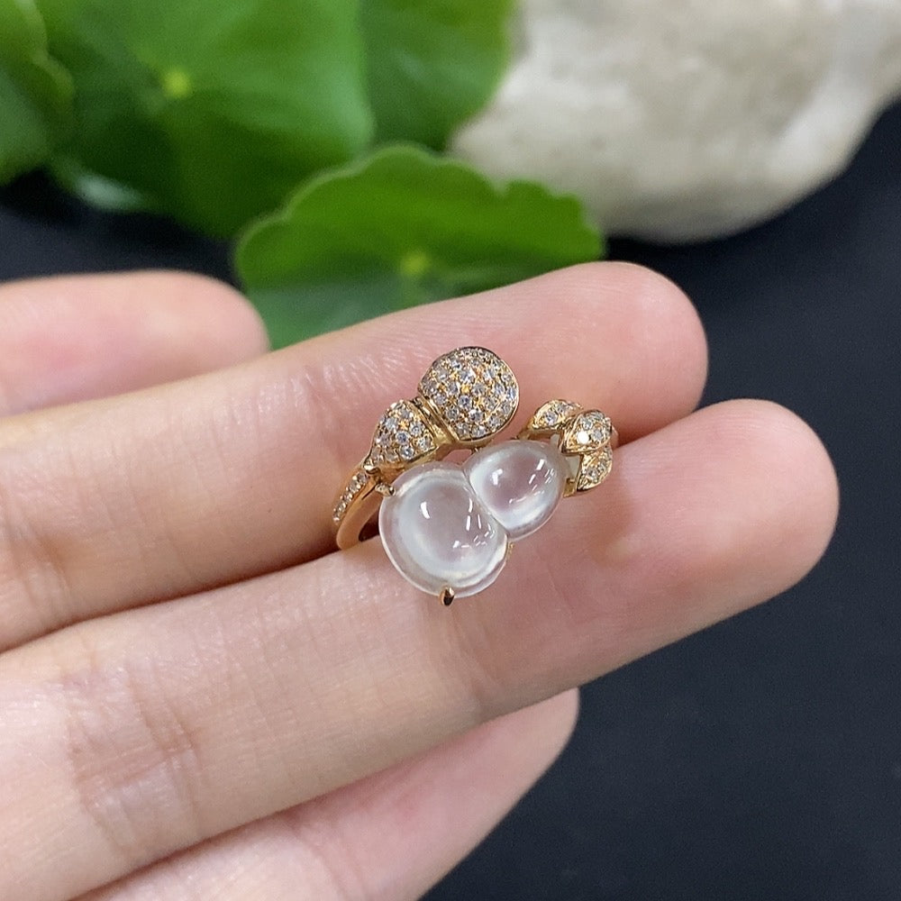 Jadeite Gourd Inlaid Ring with Diamond . | Huiliu Certified