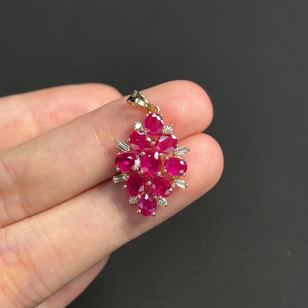 Ruby Pendant Set in 18K Gold, Total Weight Approx. 2.96g, Filled, Accented with Diamonds