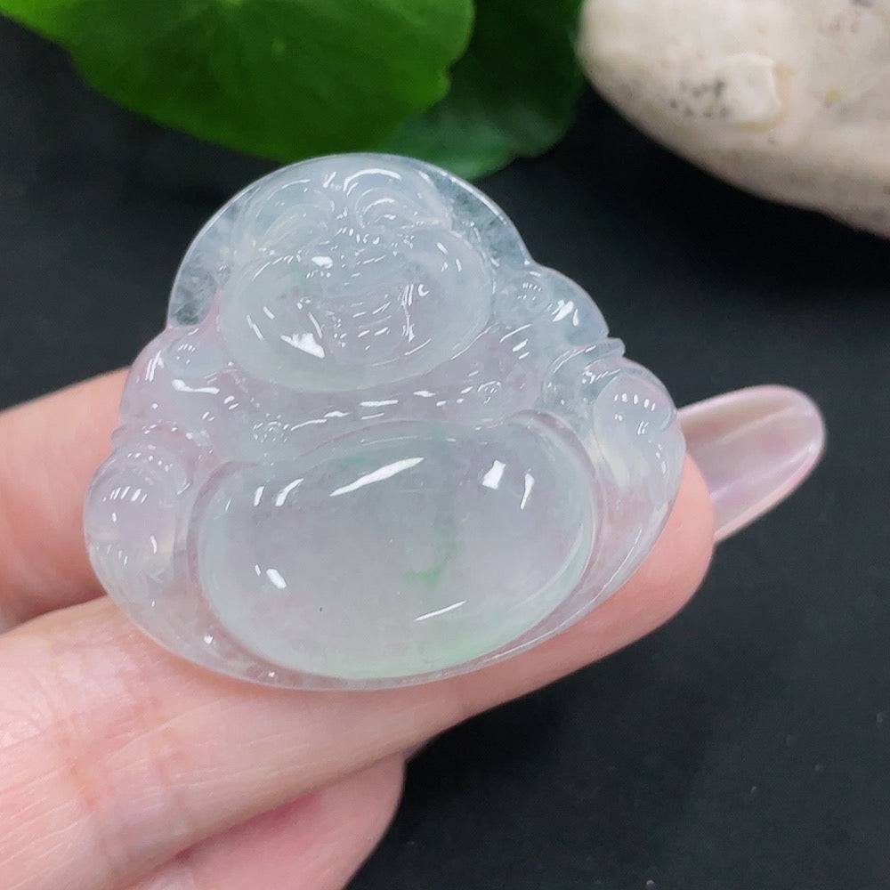 Jadeite Buddha pendant from HUILIU HQ, carved from green jade, weighing approximately 11.5g, displayed against a neutral background.