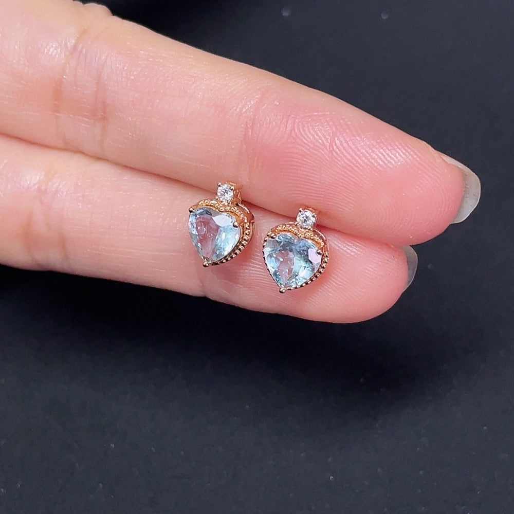 Aquamarine Stud Earrings 18K Gold Accented with Diamonds