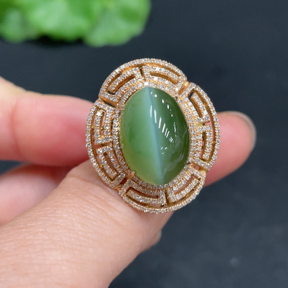 Huiliu Hetian jade Jasper cabochon ring and pendant set with diamond accents, featuring a convertible design and certified quality.