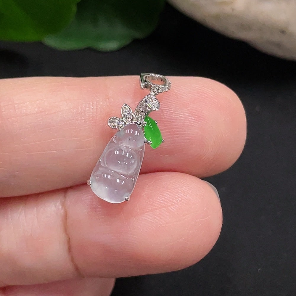 Jadeite Lucky Bean Pendant 18K Gold Total Weight Approx. 1g (with Diamond Accents)