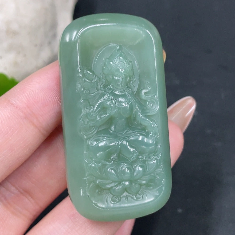 Hetian Jade Pendant Green Tara Total Weight Approx. 27.4g