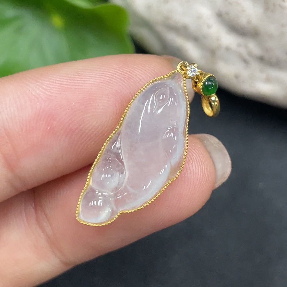 Jadeite Dolphin Pendant 18K Gold Inlaid Total Weight Approx. 1.9g