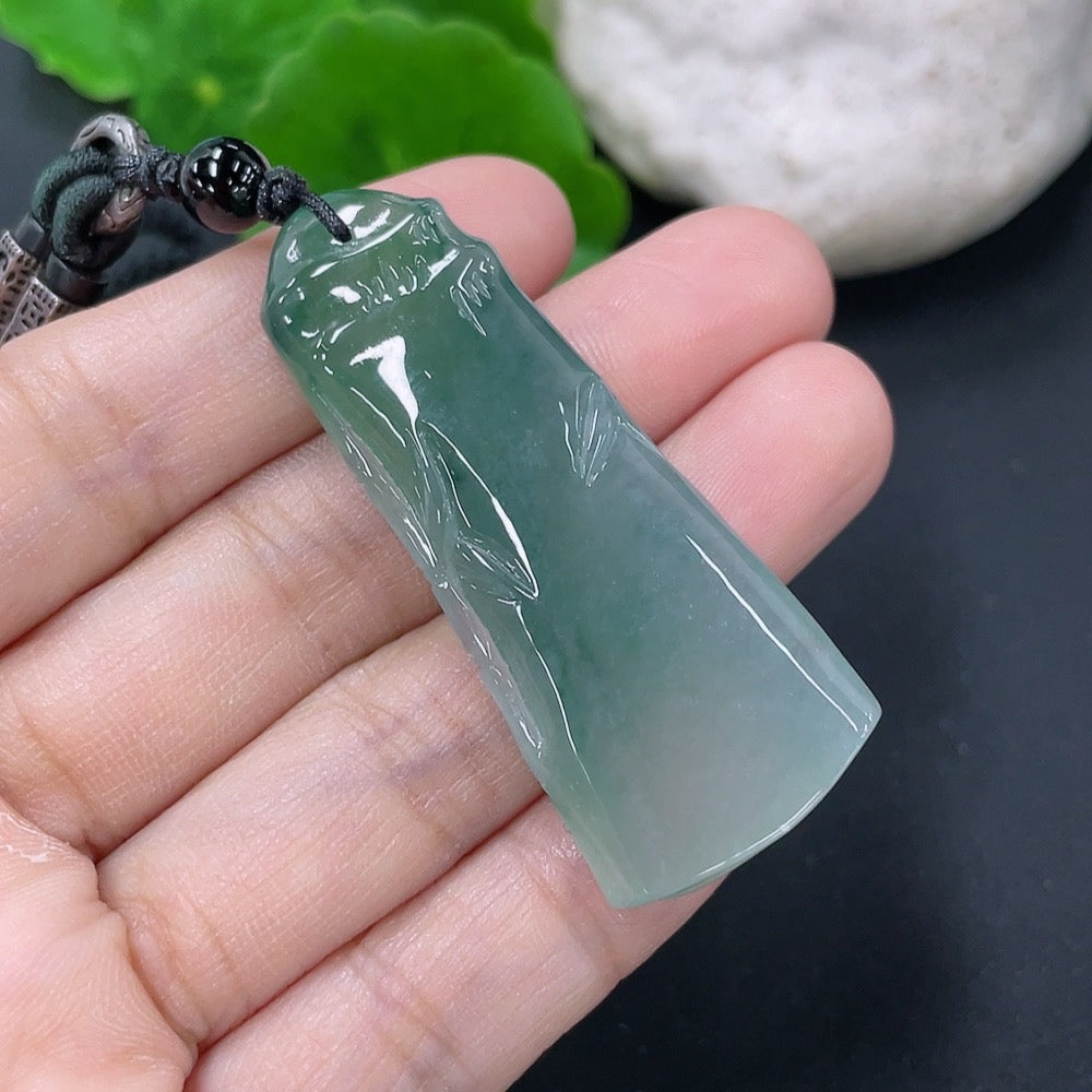 Jadeite bamboo joint pendant necklace by HKHQ featuring a polished green jade pendant on a delicate chain.