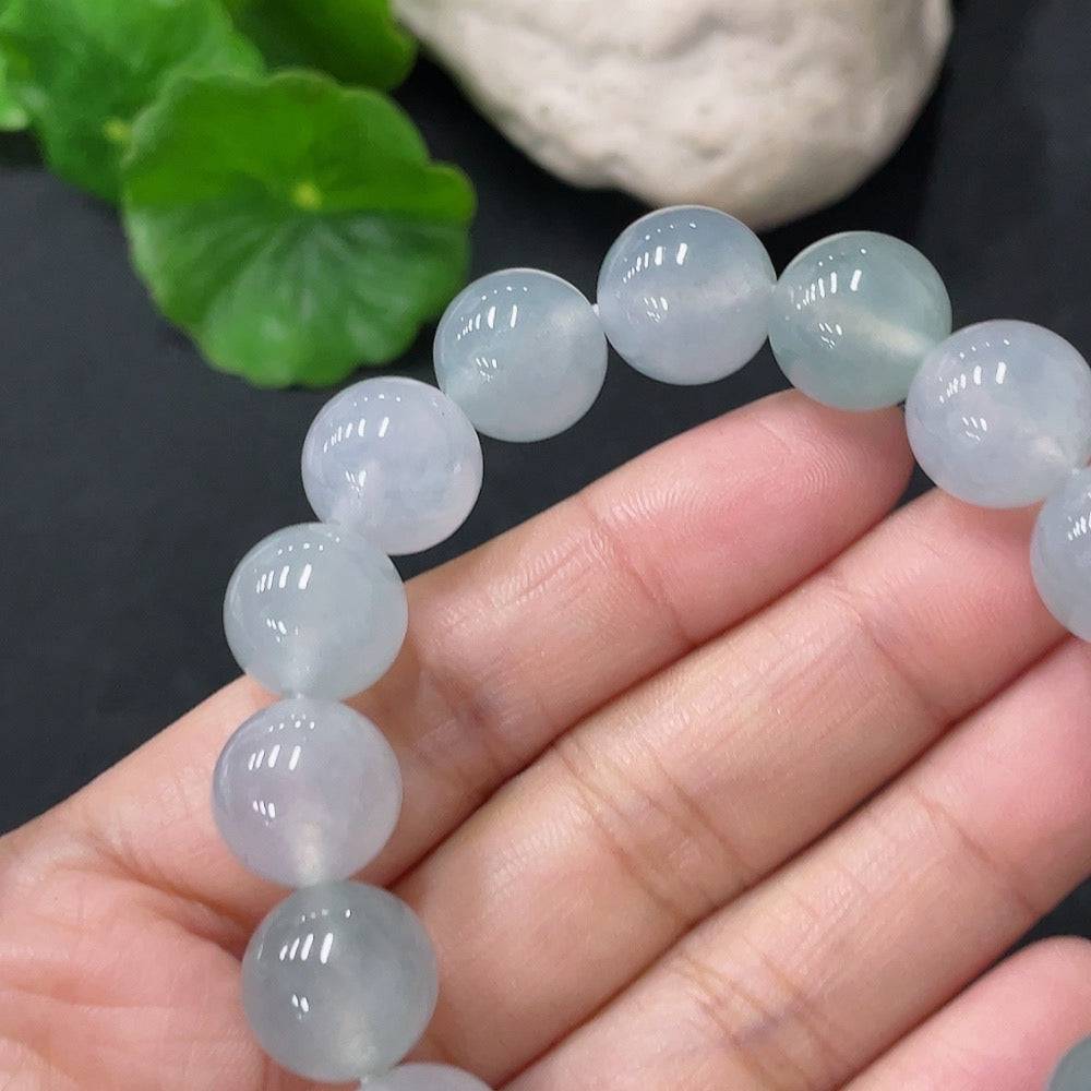 HUILIU HQ jadeite bracelet with 12mm beads, total weight 47.72g, featuring smooth, polished jade stones on a durable string.