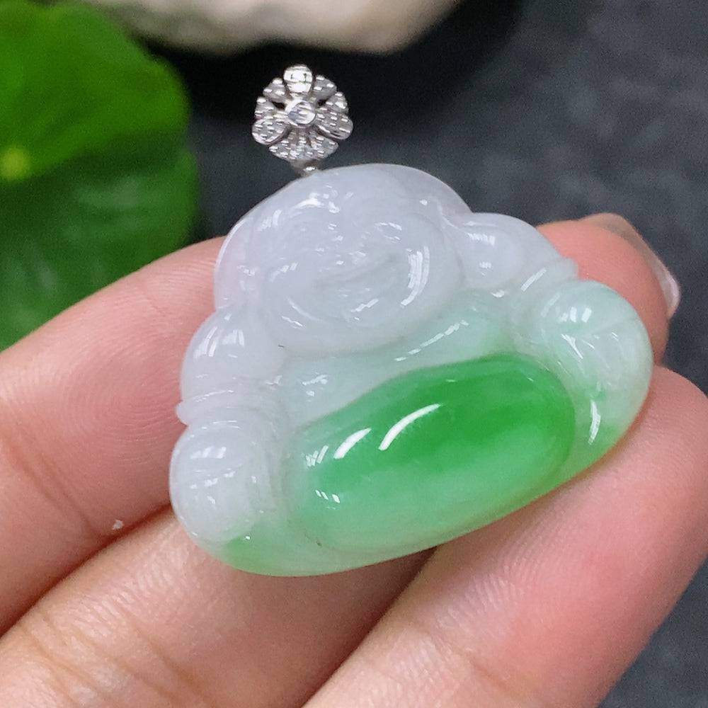Jadeite Buddha pendant in 18k gold, weighing approximately 6.43g, featuring intricate craftsmanship and a serene Buddha figure.