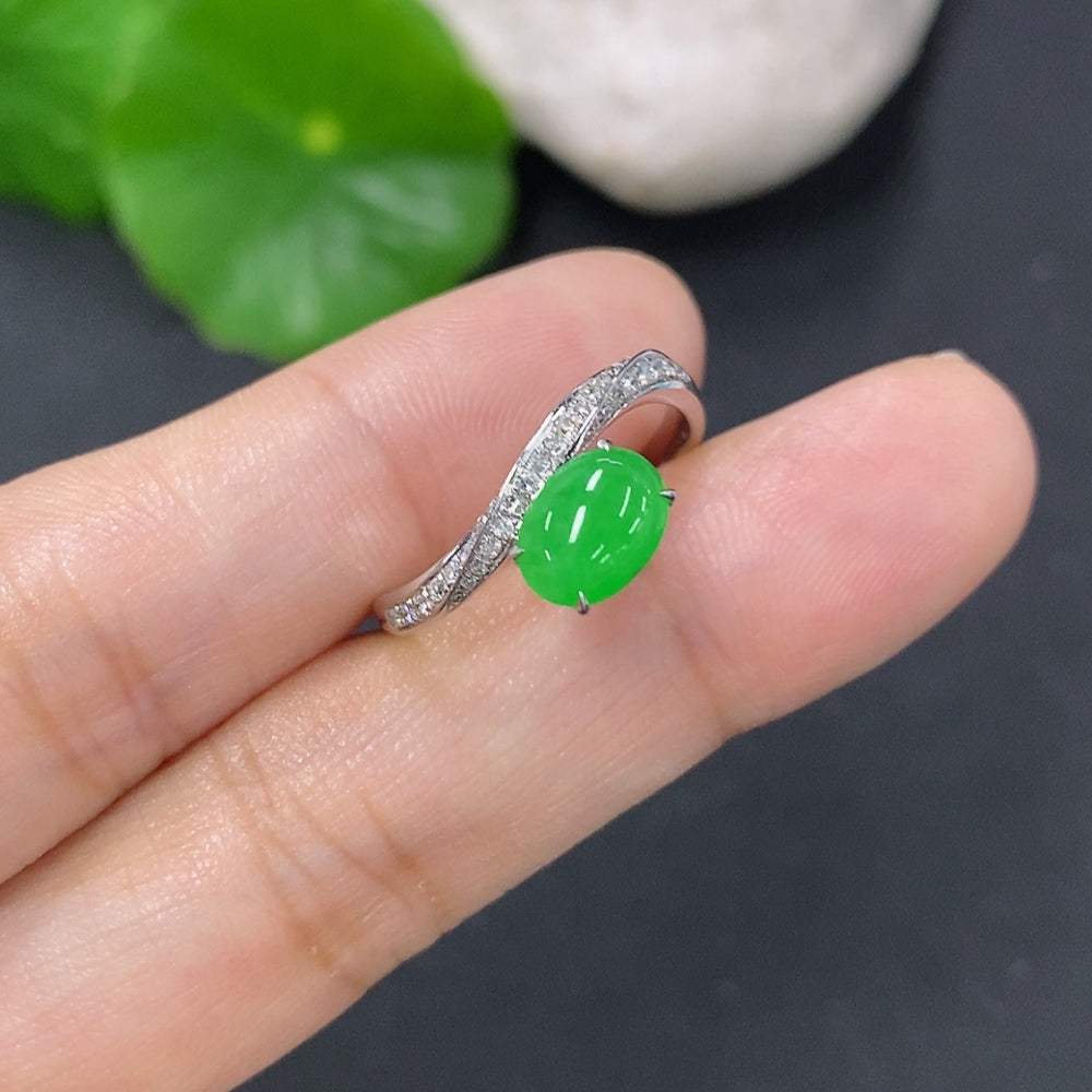 Jadeite Ring with 18k Gold and Diamond Accents, Size 14, Total Weight Approximately 1.83g