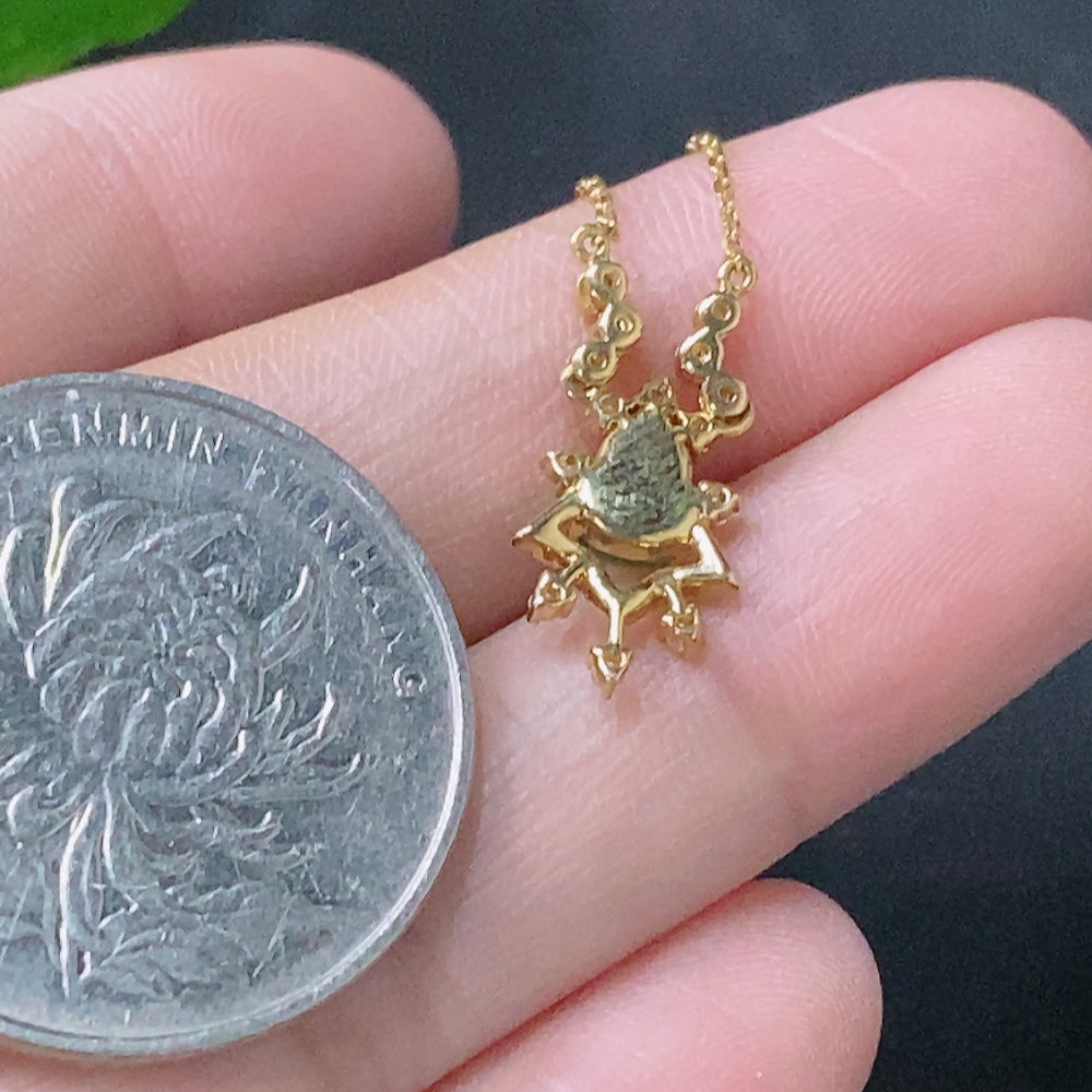 Jadeite Pendant with 18K Gold and Diamond Accents, Total Weight Approx. 2.25g (Including Chain)