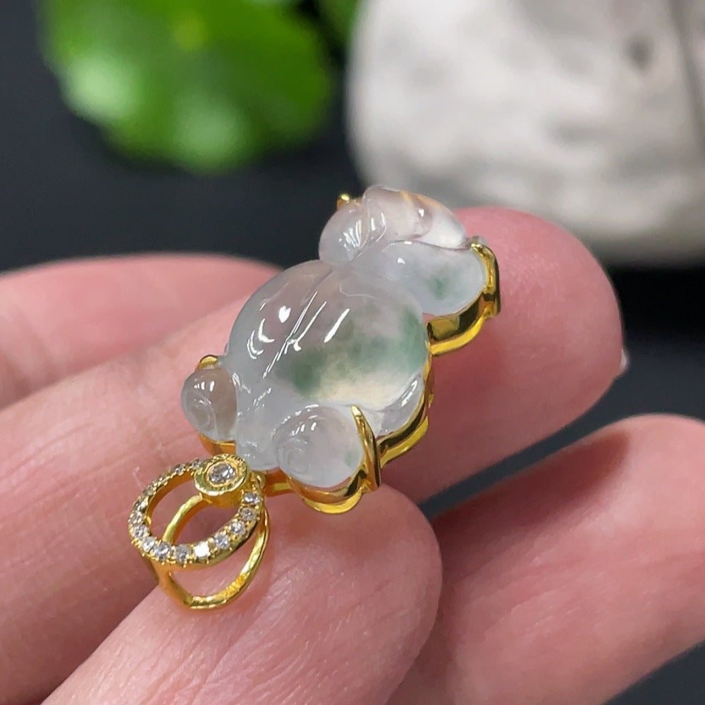 Jadeite Goldfish Inlaid Pendant Setting with Diamond Accents . | Huiliu Certified