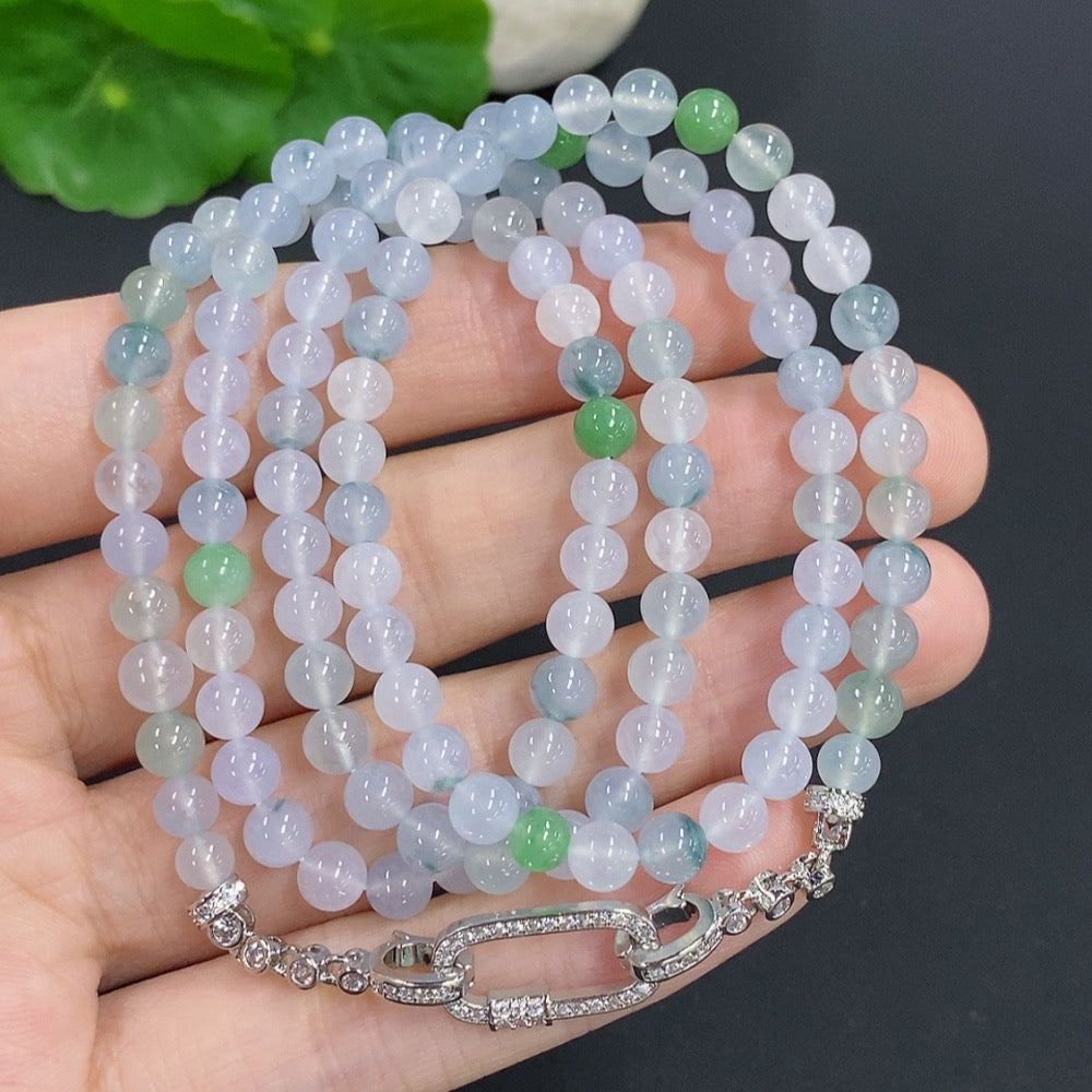 Jadeite Bead Necklace Non-Gold Total Weight Approx. 28g Size 5mm