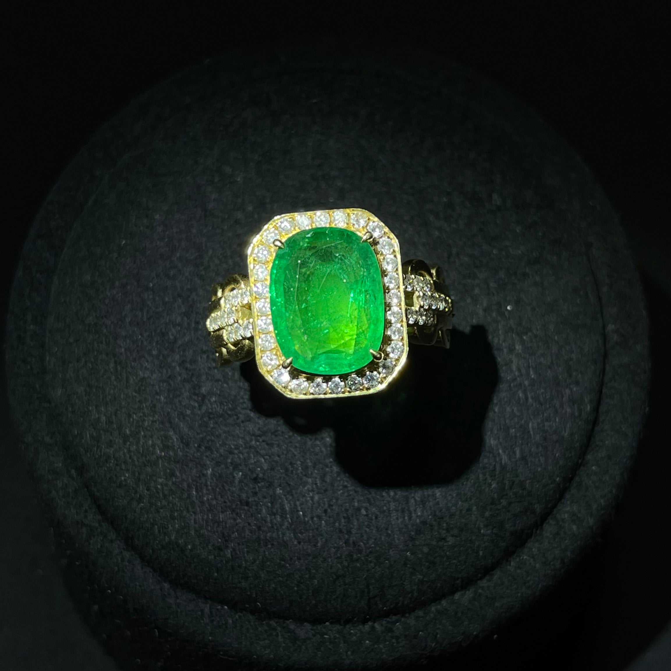 Emerald Ring in 18K Gold, Size 17, Total Weight Approx. 6.98g, Clarity Enhanced, Accented with Diamonds