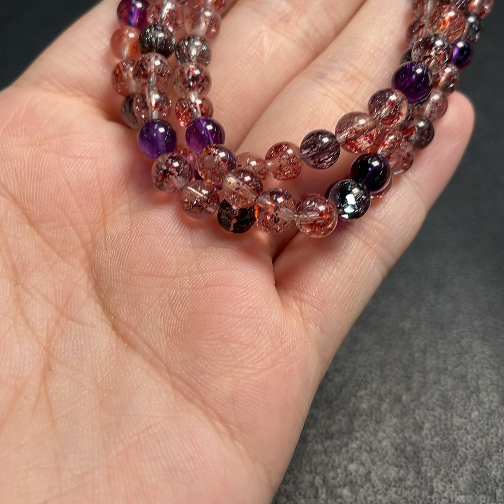 Huiliu Crystal Bead Necklace with 5.3mm gemstone beads, featuring sparkling, round, clear crystal stones on a delicate string.