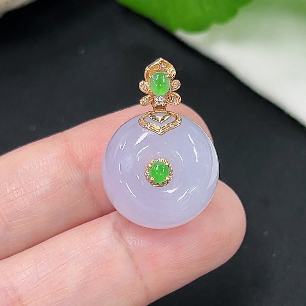 Jadeite Safety Buckle Pendant 18K Gold Total Weight Approx. 7.6g (with Diamond Accents)