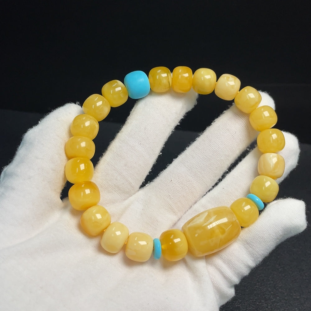 Amber Honey Beeswax Bracelet with 16mm amber beads and non-natural accent stones from HUILIU HQ, certified quality jewelry.