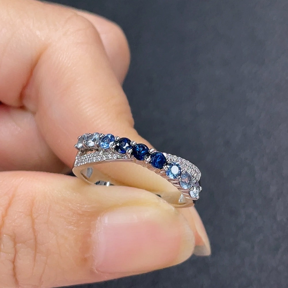 18K blue sapphire ring with diamond accents, size 14, featuring 2.2mm gemstones and a total weight of 2.95g.