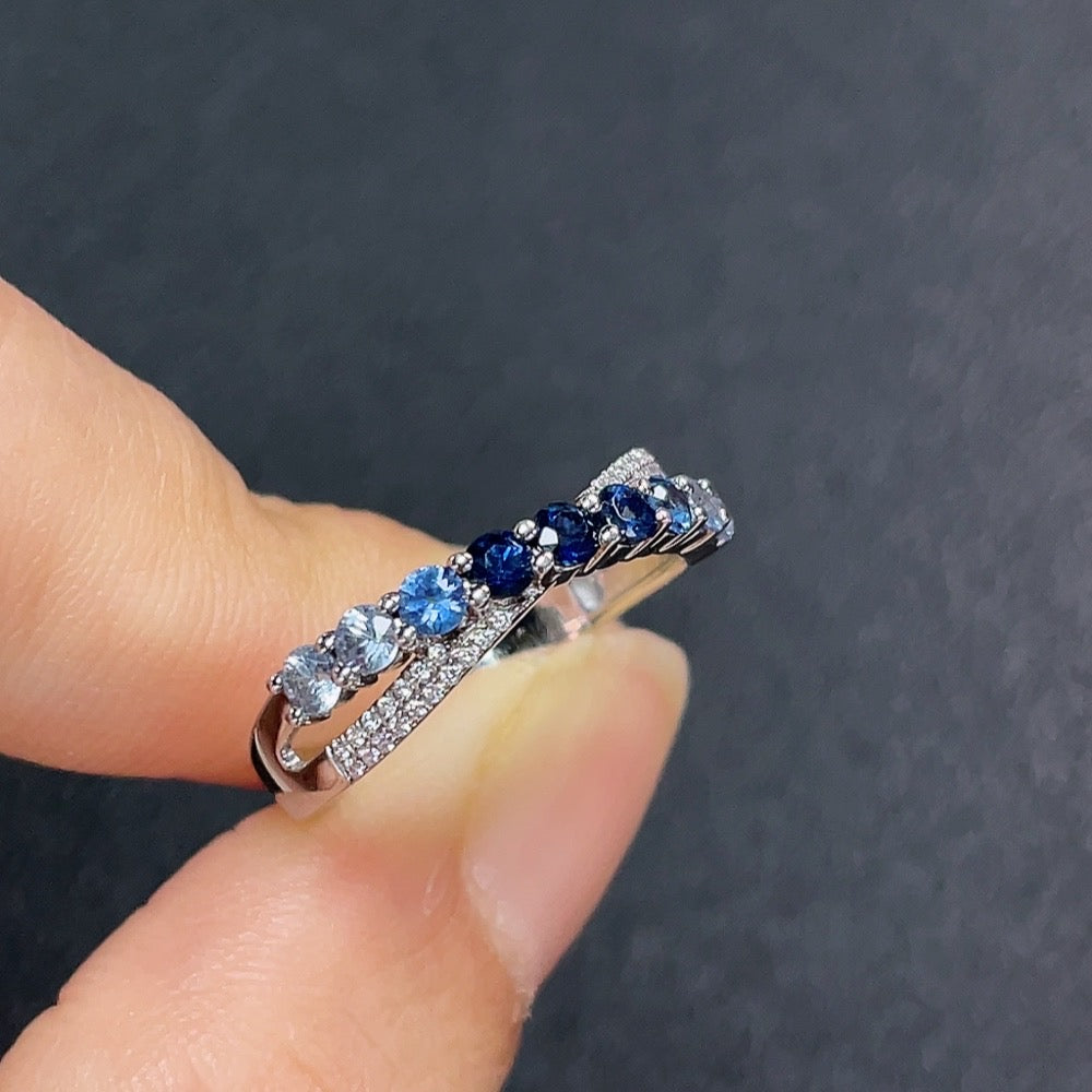 18K blue sapphire ring with diamond accents, size 14, featuring 2.2mm gemstones and a total weight of 2.95g.