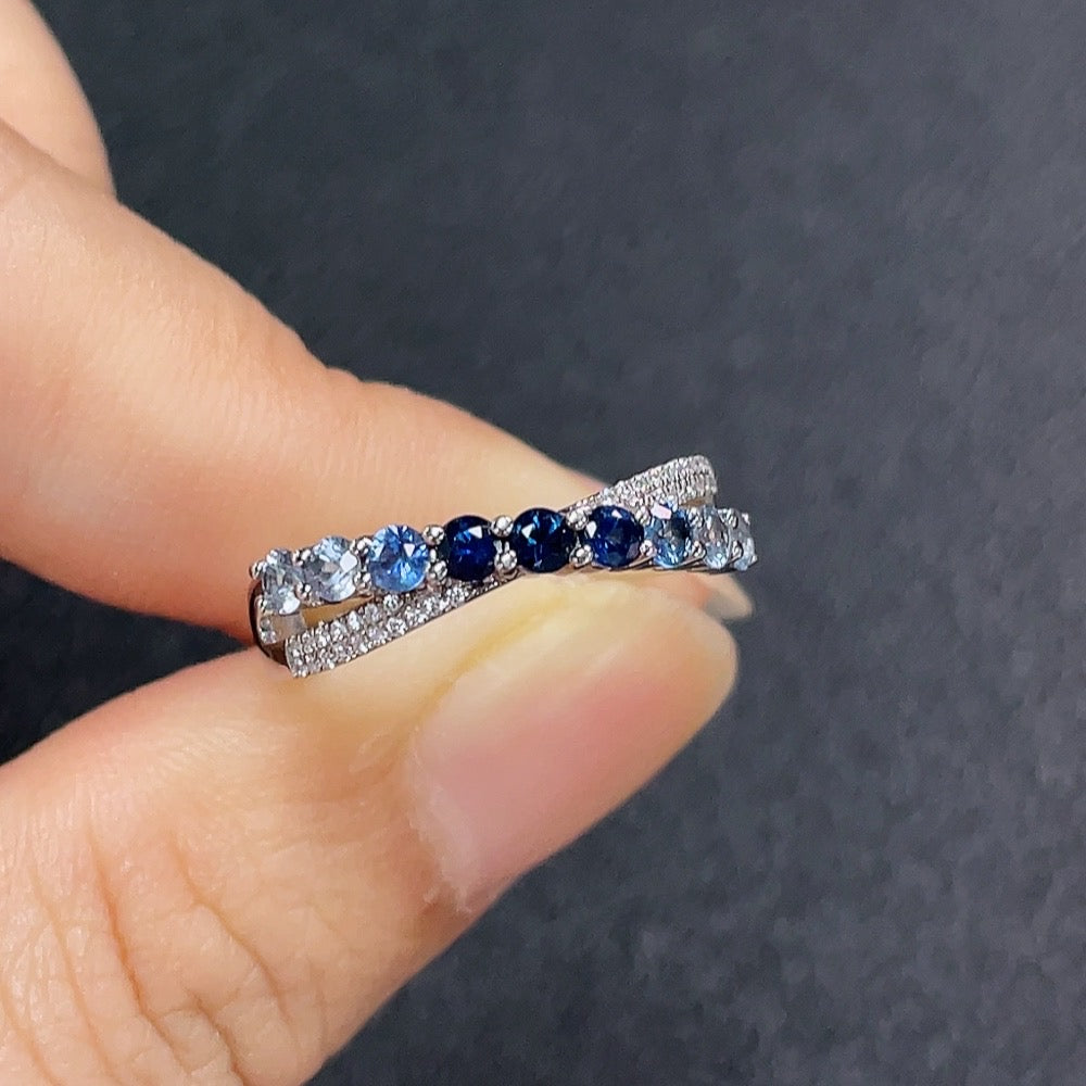 HUILIU HQ 18K blue sapphire ring with diamond accents, size 14, featuring 2.2mm gemstones, total weight approx. 2.95g.