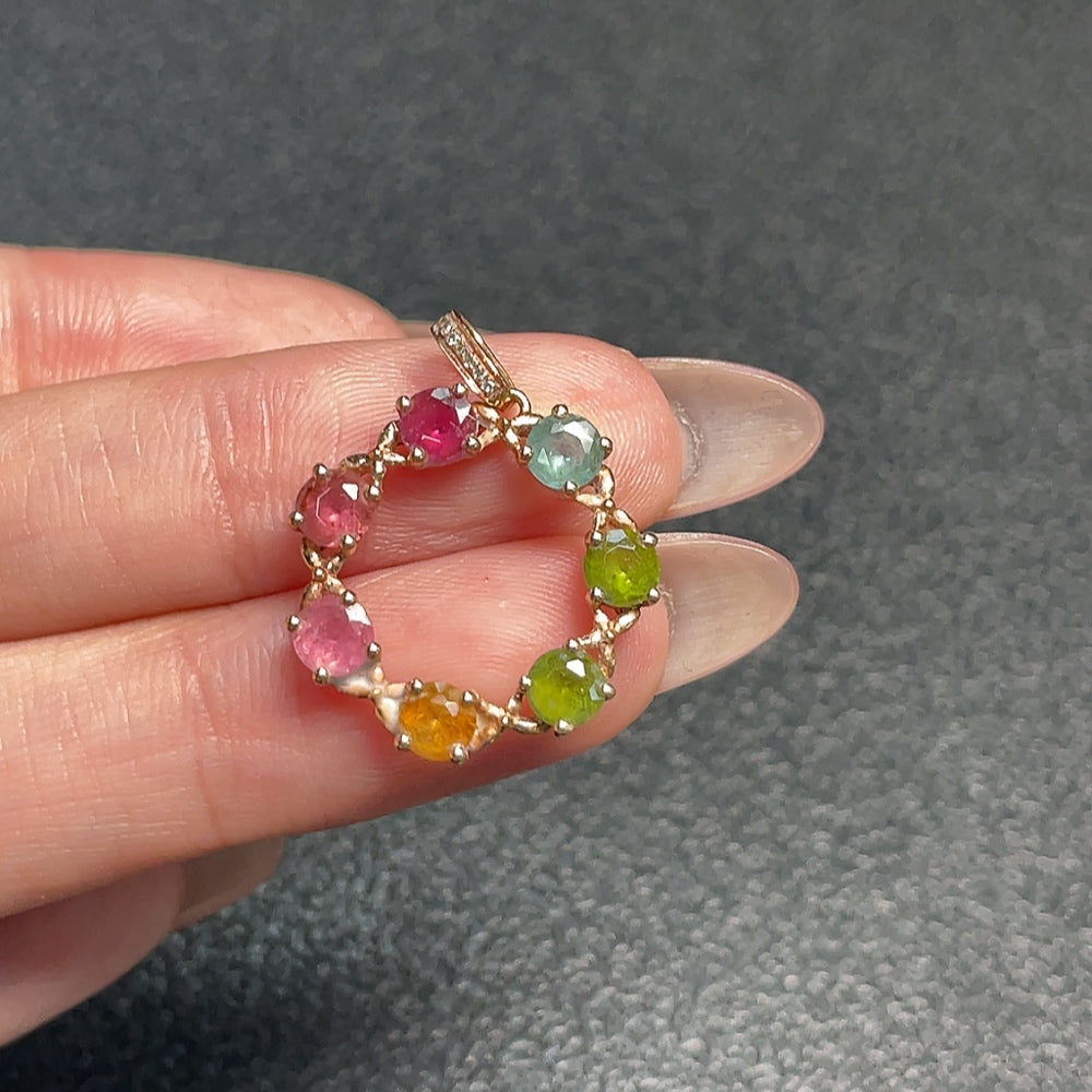 HUILIU HQ 18K tourmaline gemstone pendant, approximately 3.6mm stone size, with a total weight of 2.18g, elegant jewelry piece