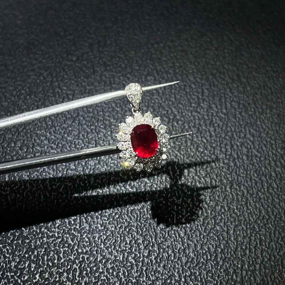 Huiliu HQ Ruby Pendant Set with 1.04ct unheated Mozambique ruby, GRS certificate, pigeon blood red gemstone, gemstone jewelry.