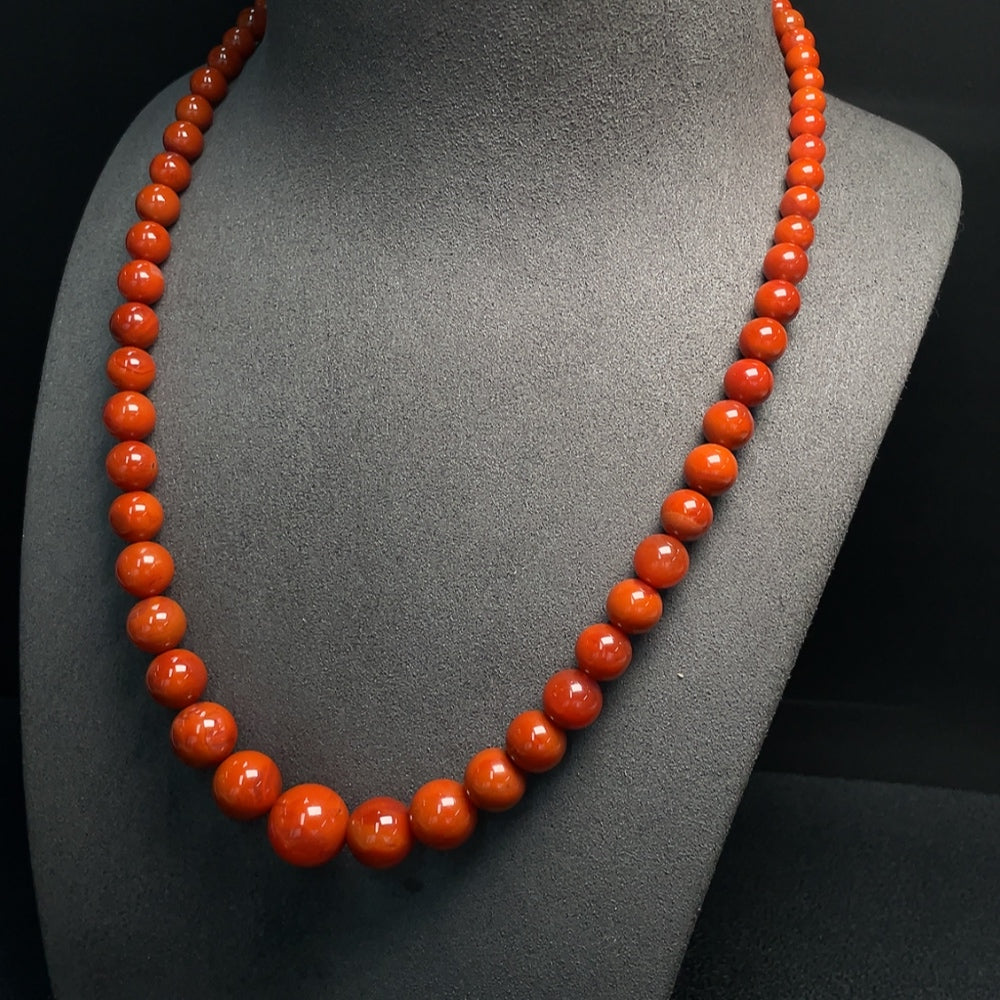 South Red Agate bead necklace with visible organic matter, gemstone jewelry, non-gold, 53.62g, beads 5.3-14.1mm, HUILIU HQ.