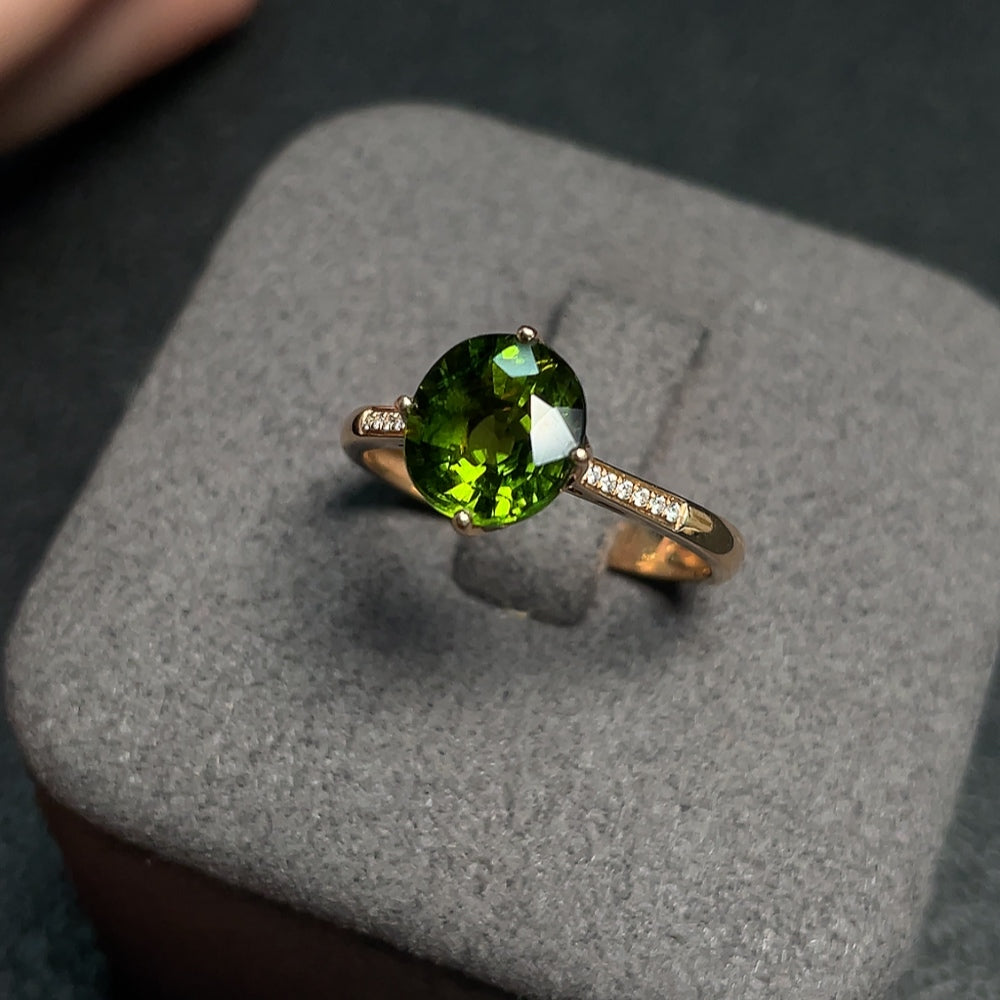Huiliu certified tourmaline ring with diamond accents, 7.7x6.8mm gemstones, elegant jewelry featuring colorful gemstones and sparkling diamonds.