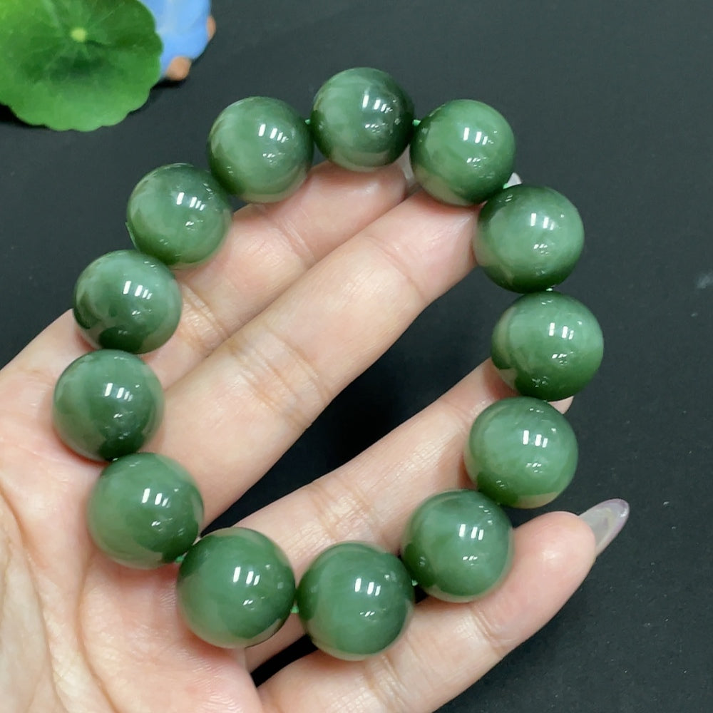 Hetian Jade Bead Bracelet featuring 16.2mm jade beads with a total weight of approximately 96.1g, crafted by HUILIU HQ.