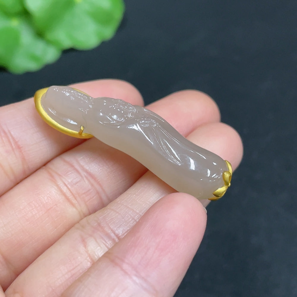 Huiliu Certified Hetian Jade Inlaid Guanyin sculpture showcasing detailed craftsmanship and smooth jade finish.
