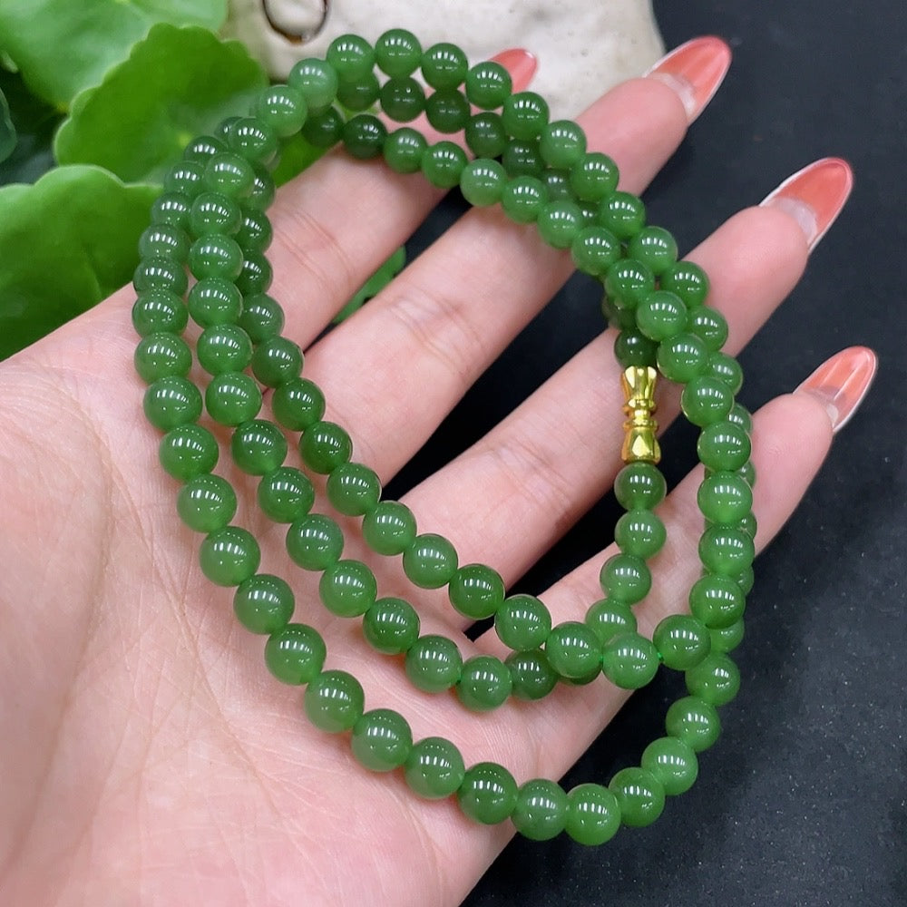 Huiliu Hetian Jade Jasper Bead Necklace with 6mm round beige beads, natural stone jewelry, certified by HUILIU HQ