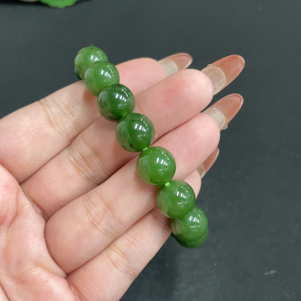 Hetian Jade Jasper bracelet with 11.5mm beads, crafted by HUILIU HQ, weighing approximately 41.6g, featuring smooth, polished stones.