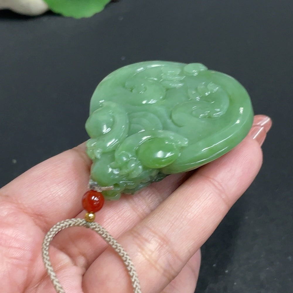 Hetian Jade Pendant featuring a dragon turtle design, weighing approximately 67.5g, with a rope included, by HUILIU HQ.