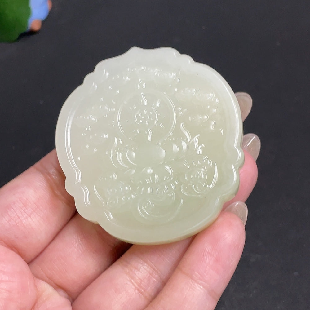 Huiliu certified Hetian jade Guanyin pendant, detailed carved figure in smooth green jade, traditional jewelry accessory