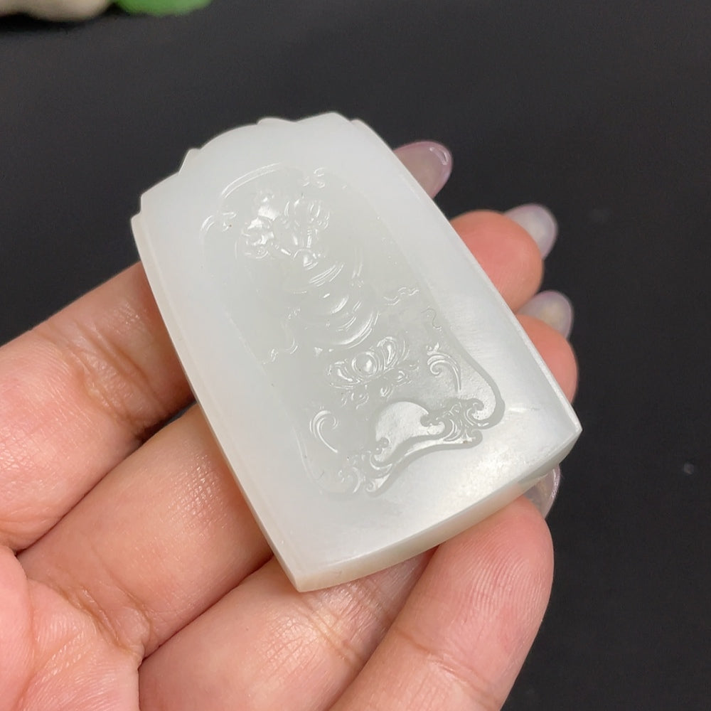 Hetian Jade Pendant featuring Guanyin figure, weighing about 41g, crafted by HUILIU HQ, detailed and smooth jade carving.