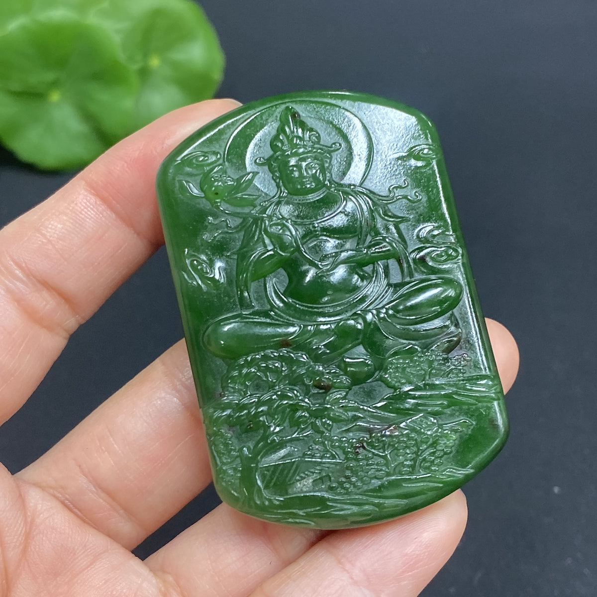 Hetian Jade Pendant featuring Guanyin figure, weighing about 52g, crafted from high-quality jade by HUILIU HQ.