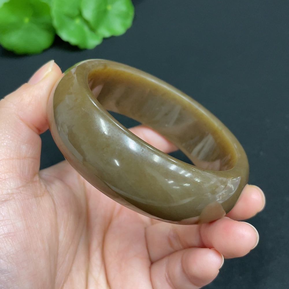 Huiliu HQ Hetian Jade round bracelet, size 59.3, weighing approximately 89.5g, showcasing polished jade beads.