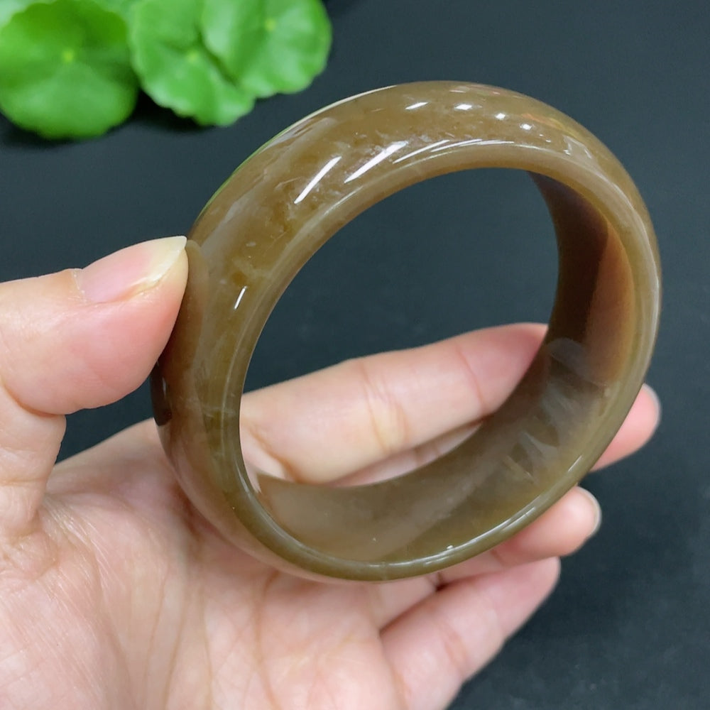 Hetian jade round bracelet by HUILIU HQ, size 59.3 with an approximate weight of 89.5g, showcasing smooth polished jade beads.