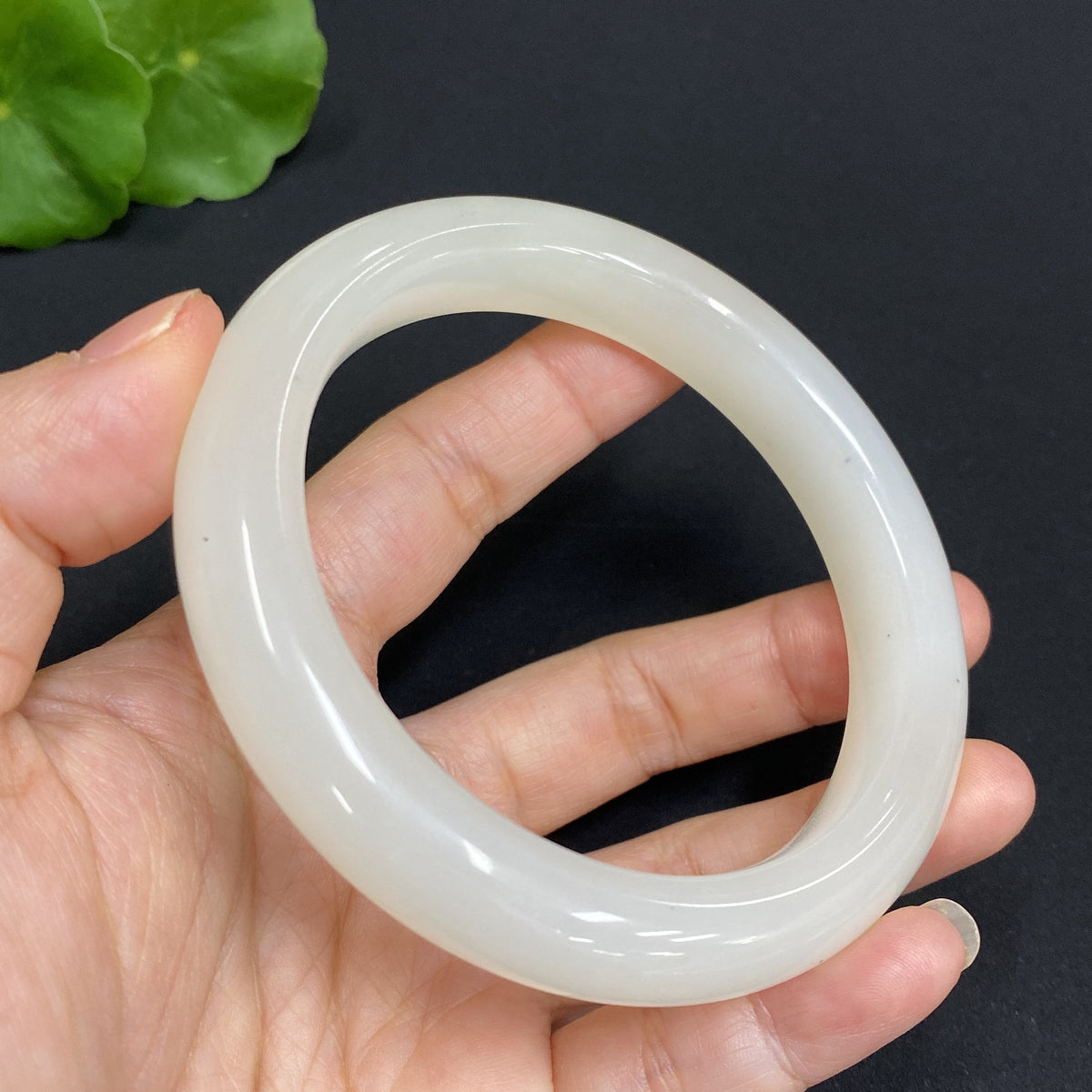 Hetian Jade round bracelet by HUILIU HQ, size 60.9 with approximately 63.7g weight, featuring smooth, polished jade beads.